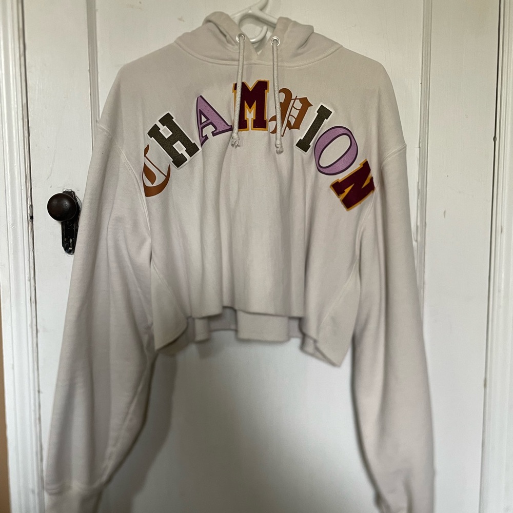 Champion Cropped Hoodie with Multicolor Embroidered Lettering